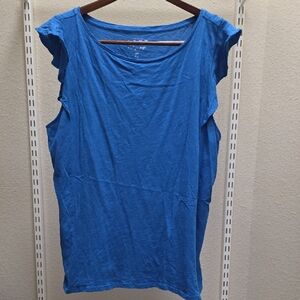 LOFT Bright Blue Scoop Neck Tank with Cap Sleeves